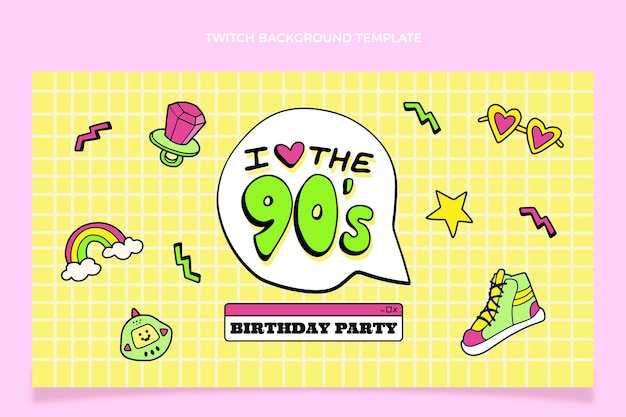 Hand drawn 90s birthday twitch background