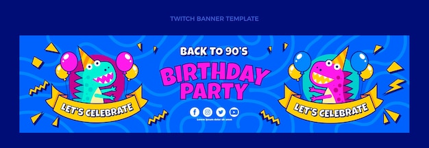 Free vector hand drawn 90s birthday twitch banner