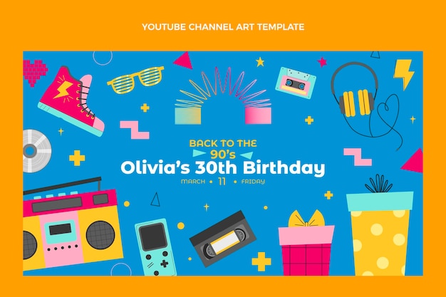 無料ベクター 手描きの90年代の誕生日のyoutubeチャンネル