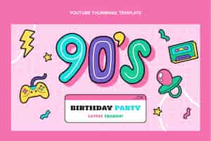 無料ベクター 手描きの90年代の誕生日のyoutubeサムネイル