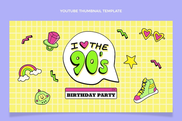 무료 벡터 손으로 그린 90년대 생일 youtube 미리보기 이미지