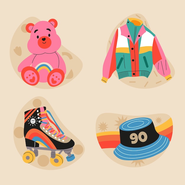 Free vector hand drawn 90s element collection