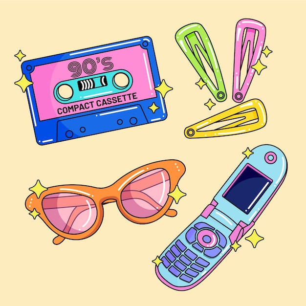 Hand drawn 90s element set