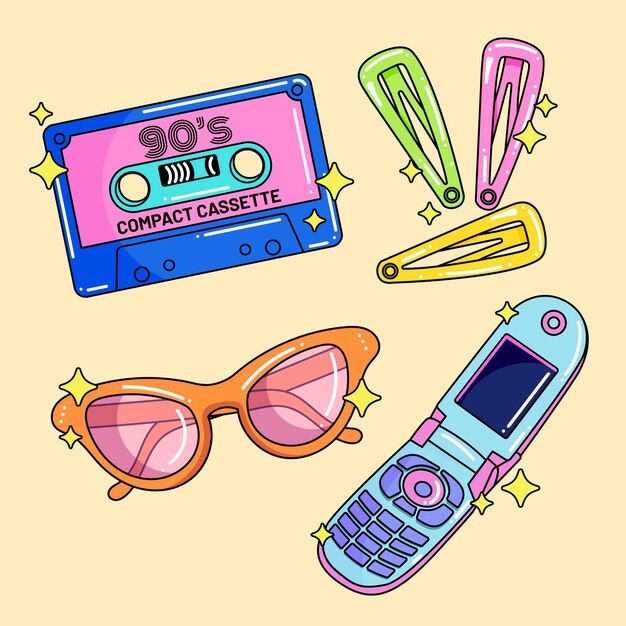 Hand drawn 90s element set