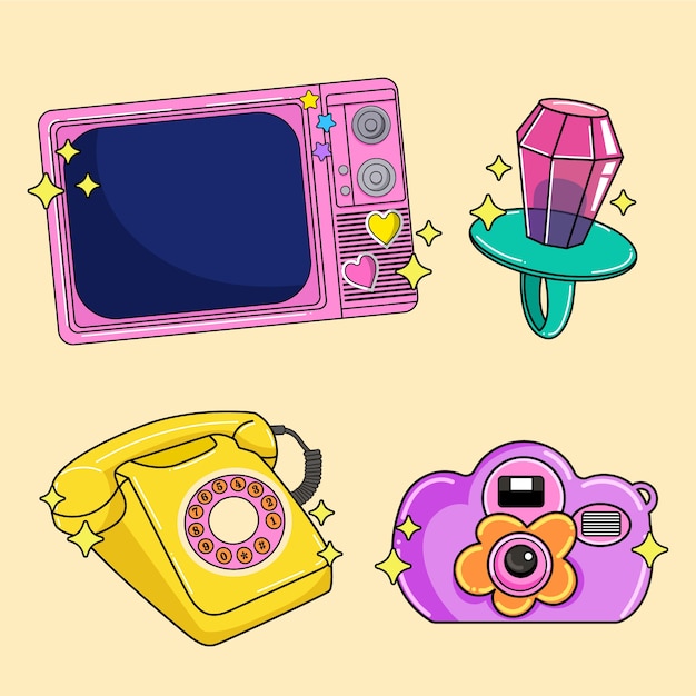 Free vector hand drawn 90s element set