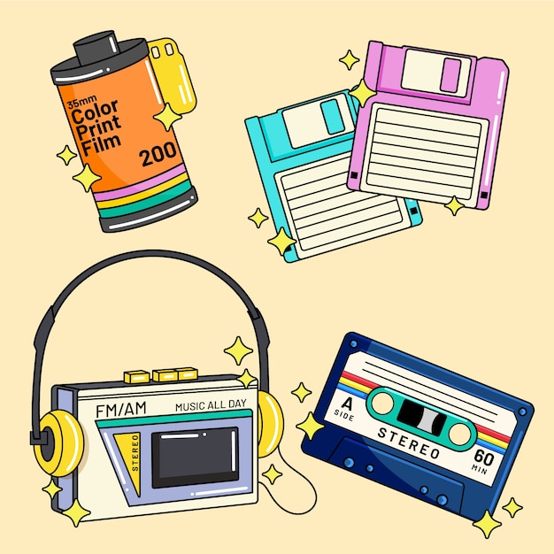 Free vector hand drawn 90s element set