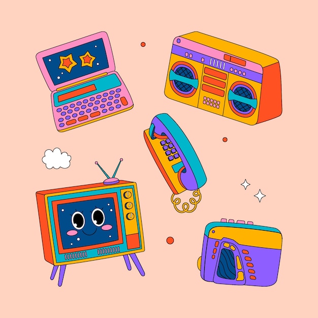 Free vector hand drawn 90s element set