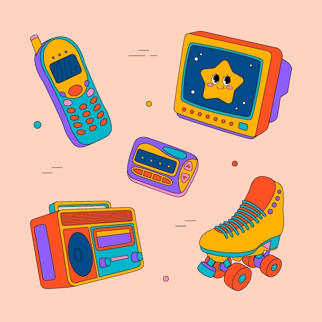 Free vector hand drawn 90s element set