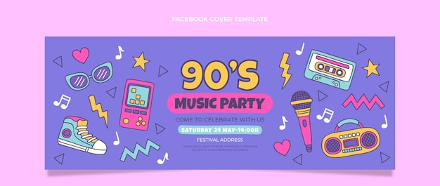 Copertina facebook del festival musicale anni '90 disegnata a mano