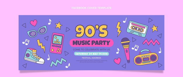手描きの90年代の音楽祭のFacebookカバー