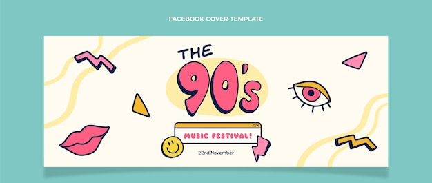 Нарисованная рукой обложка facebook фестиваля музыки 90-х