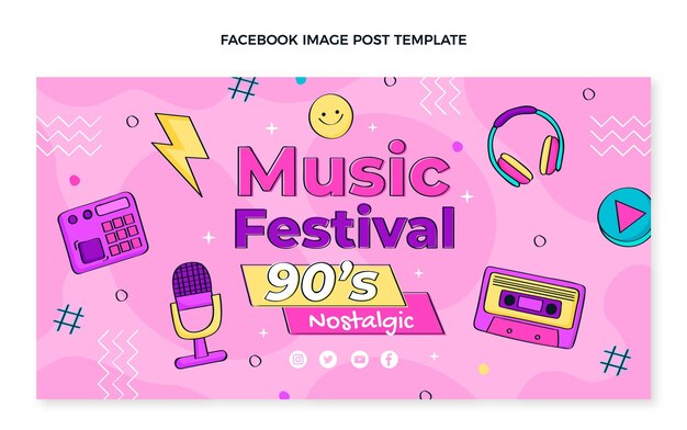 手描きの90年代の音楽祭のFacebookの投稿