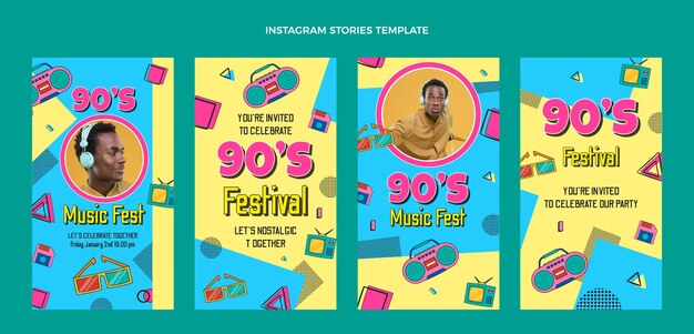 hand drawn 90s music festival instagram stories