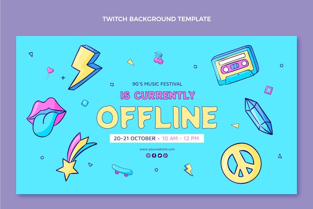 Free vector hand drawn 90s music festival twitch background