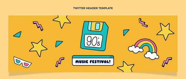 Hand drawn 90s music festival twitter header