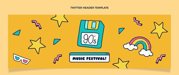 手描きの90年代の音楽祭のTwitterヘッダー