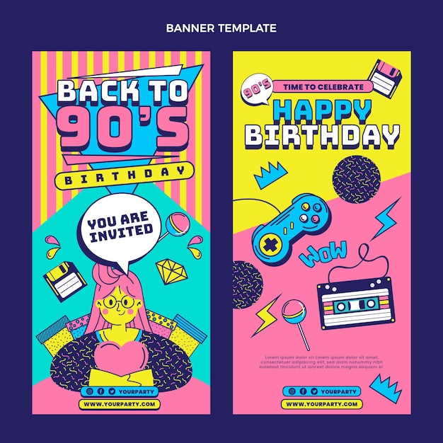 Free vector hand drawn 90s nostalgic birthday banners