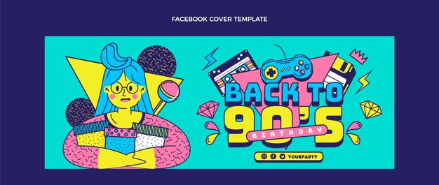 手描きの90年代の懐かしい誕生日のFacebookカバー