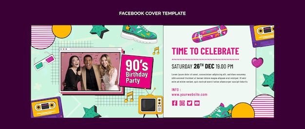 Free vector hand drawn 90s nostalgic birthday facebook cover