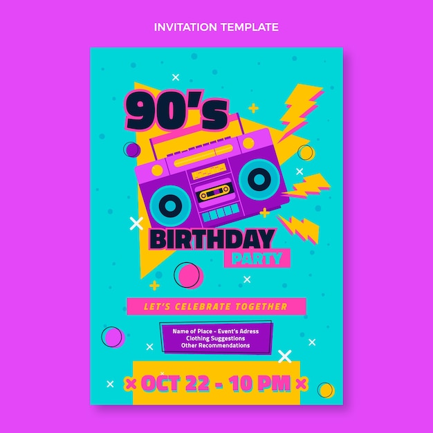 Free vector hand drawn 90s nostalgic birthday invitation