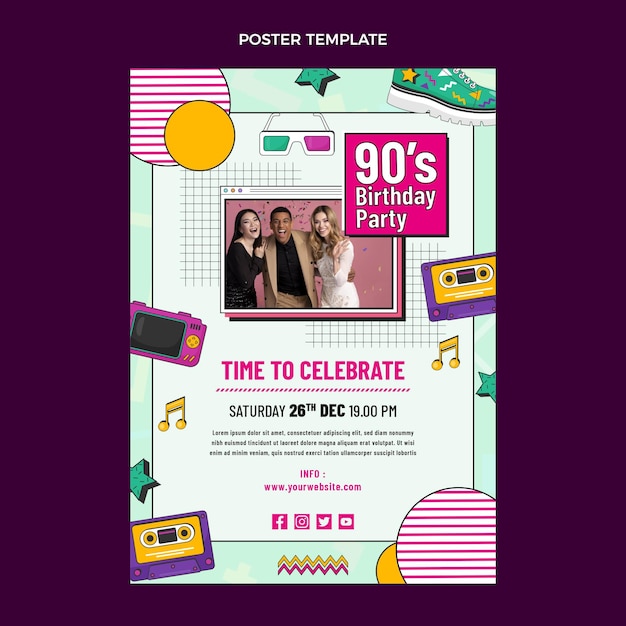 Hand drawn 90s nostalgic birthday poster