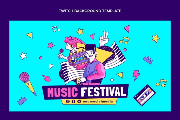 Hand drawn 90s nostalgic music festival twitch background