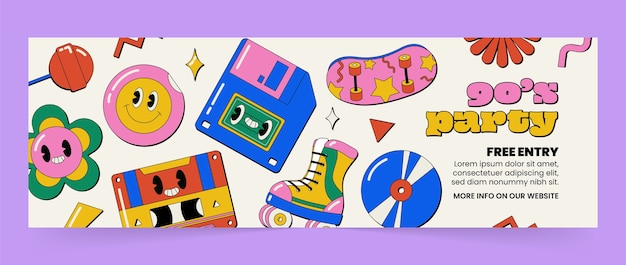 Hand drawn 90s party twitter header template