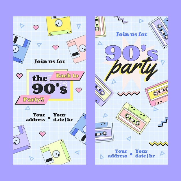 Free vector hand drawn 90s party vertical banners