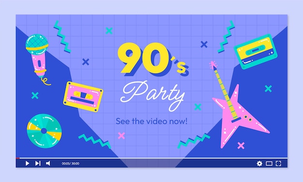 Hand drawn 90s party youtube thumbnail template