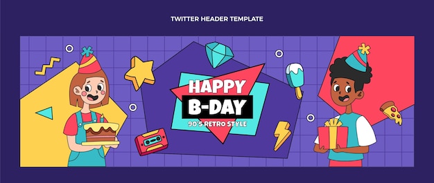 Free vector hand drawn 90sbirthday twitter header