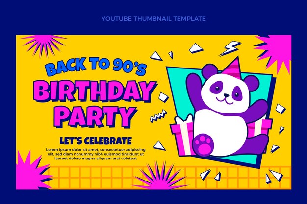 無料ベクター 手描きの90sbirthdayyoutubeサムネイル