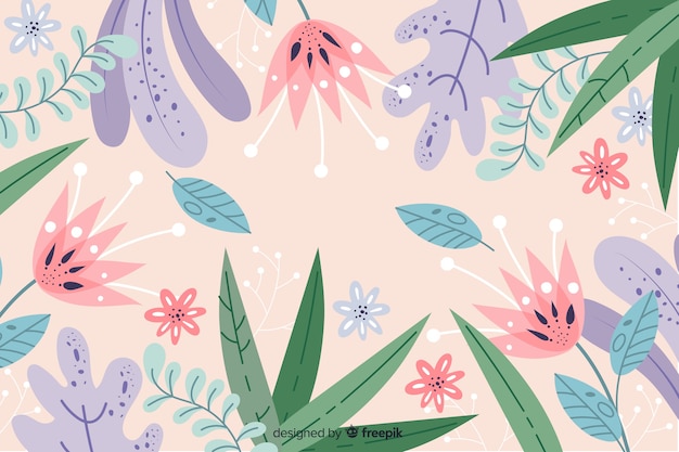 Free vector hand drawn abstract background with leaves and flowers