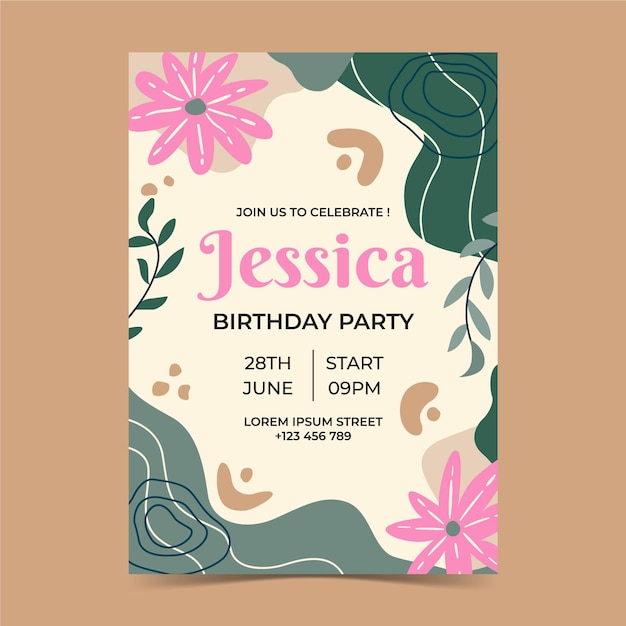 Free vector hand drawn abstract birthday invitation template