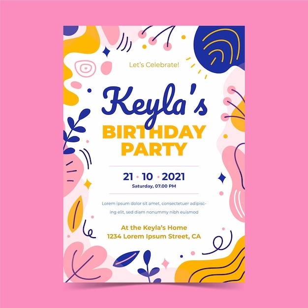 Free vector hand drawn abstract birthday invitation