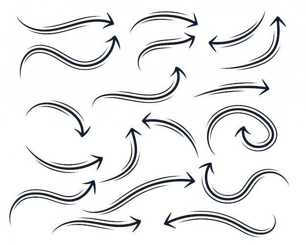 Vettore gratuito insieme di freccia curvy astratto disegnato a mano