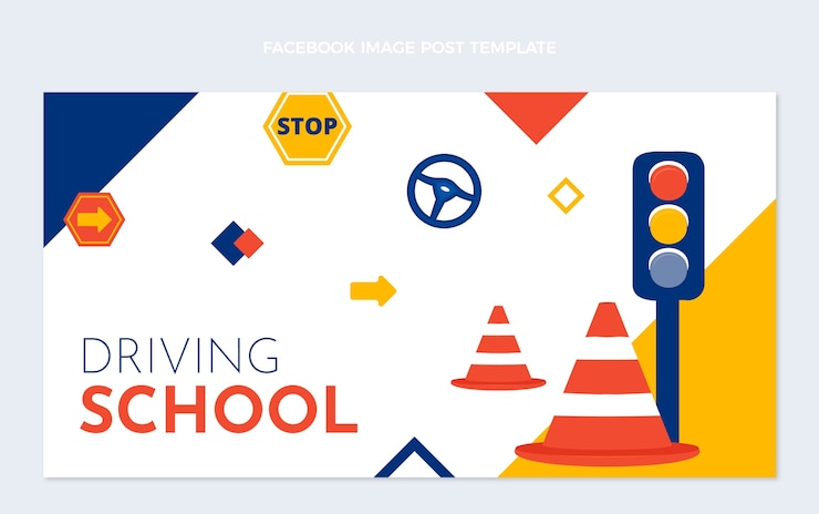 Free Vector hand drawn abstract driving school facebook post