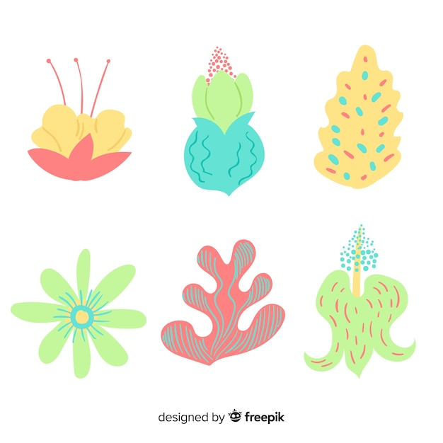 Free vector hand drawn abstract flowers and leaves pack