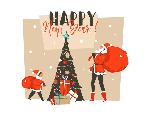 素晴らしいサンタクロースメリークリスマスロゴ プレミアムベクター