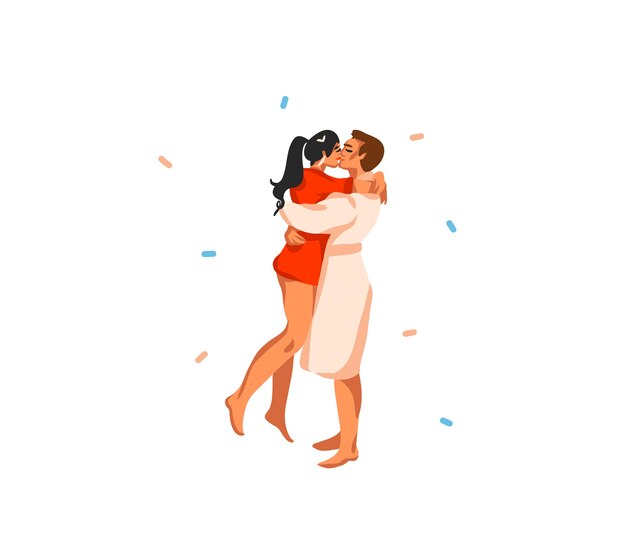 バレンタインイラスト 若いカップルは 男の上の猫と一緒にselfieを取ります プレミアムベクター