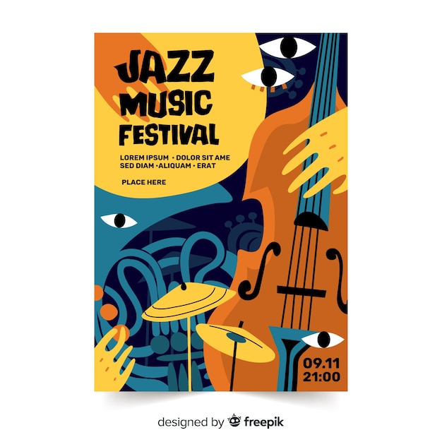 Vettore gratuito modello di poster jazz astratto disegnato a mano