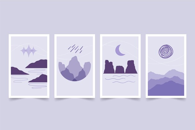 Free vector hand drawn abstract landscape cover collection