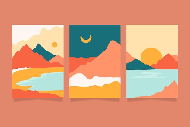 Free vector hand drawn abstract landscape cover collection