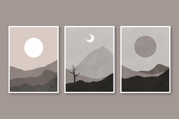 Free vector hand drawn abstract landscape cover set