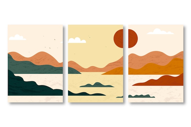 Free vector hand drawn abstract landscape covers collection