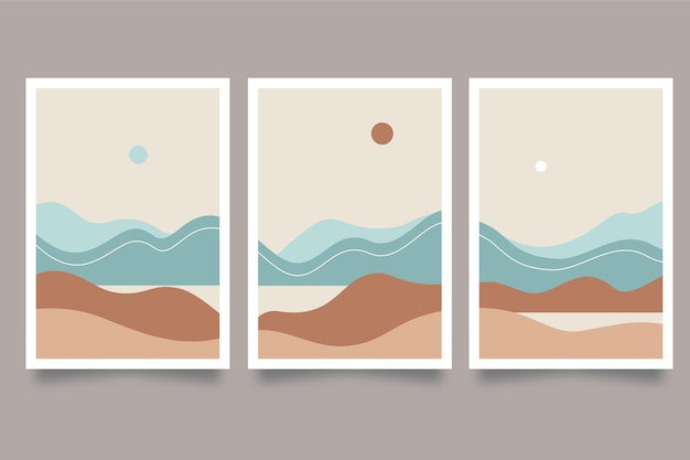 Free vector hand drawn abstract landscape covers collection