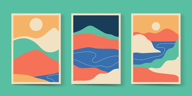 Hand drawn abstract landscape covers collection