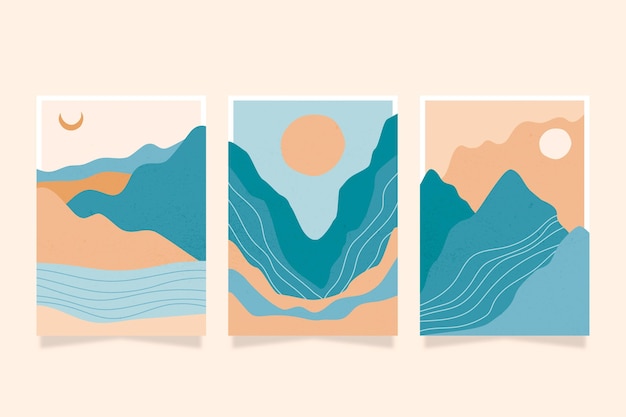 Free vector hand drawn abstract landscape covers collection