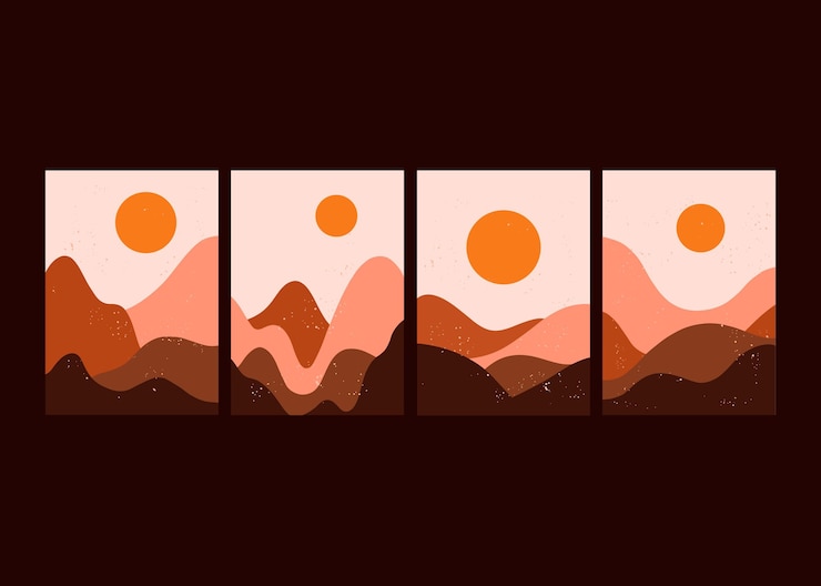 Free Vector hand drawn abstract landscape covers collection