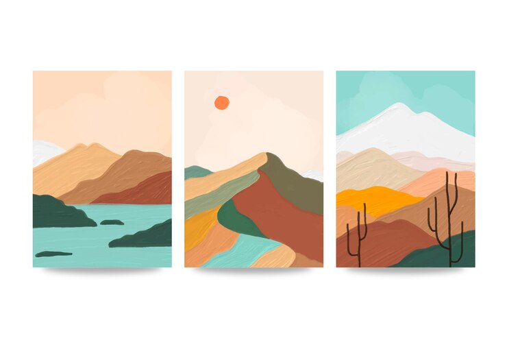 Free Vector hand drawn abstract landscape covers collection