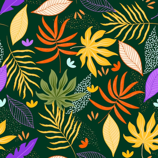 無料ベクター 手描きの抽象的な葉のパターン